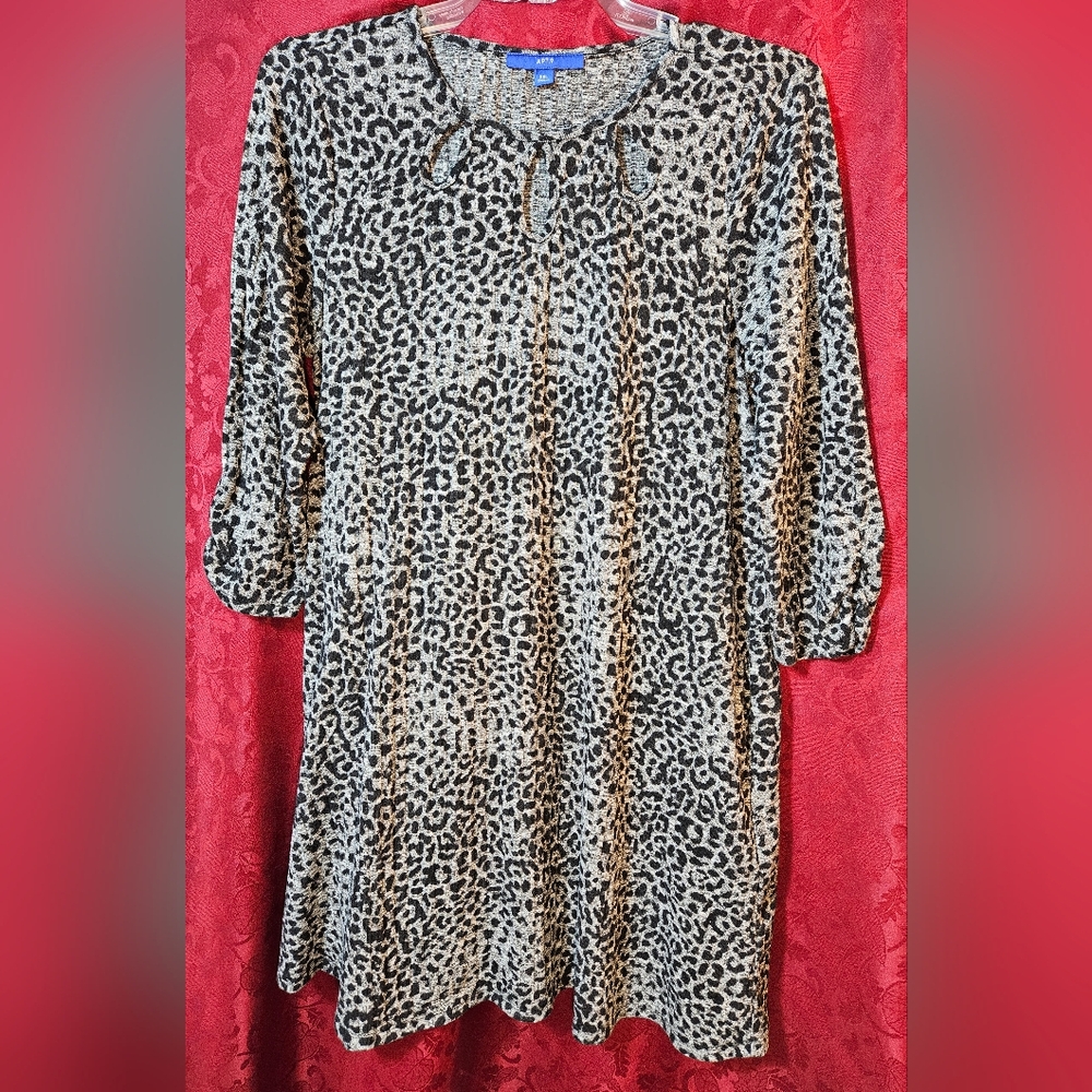 Apt.9 cheetah print midi dress with pockets, unique neck, sleev style 2xl (mr-1)